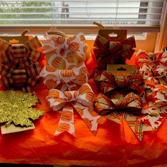 Other - 13 various fall decorated bows & my gift of 2 gold leaves.